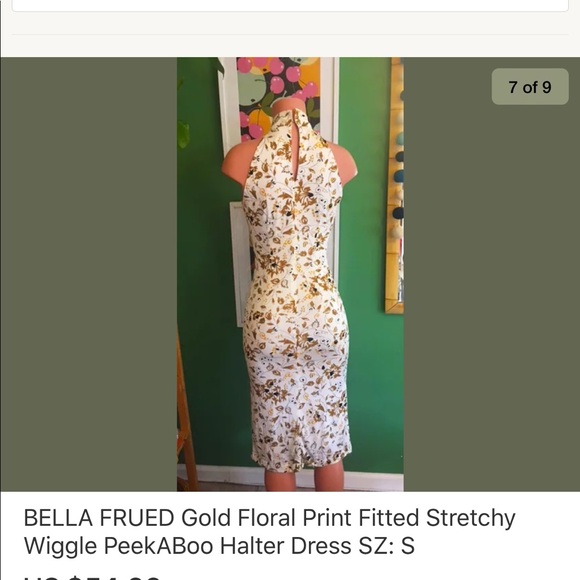 Bella Freud Gold Floral Body Con Halter Dress S - Picture 6 of 8